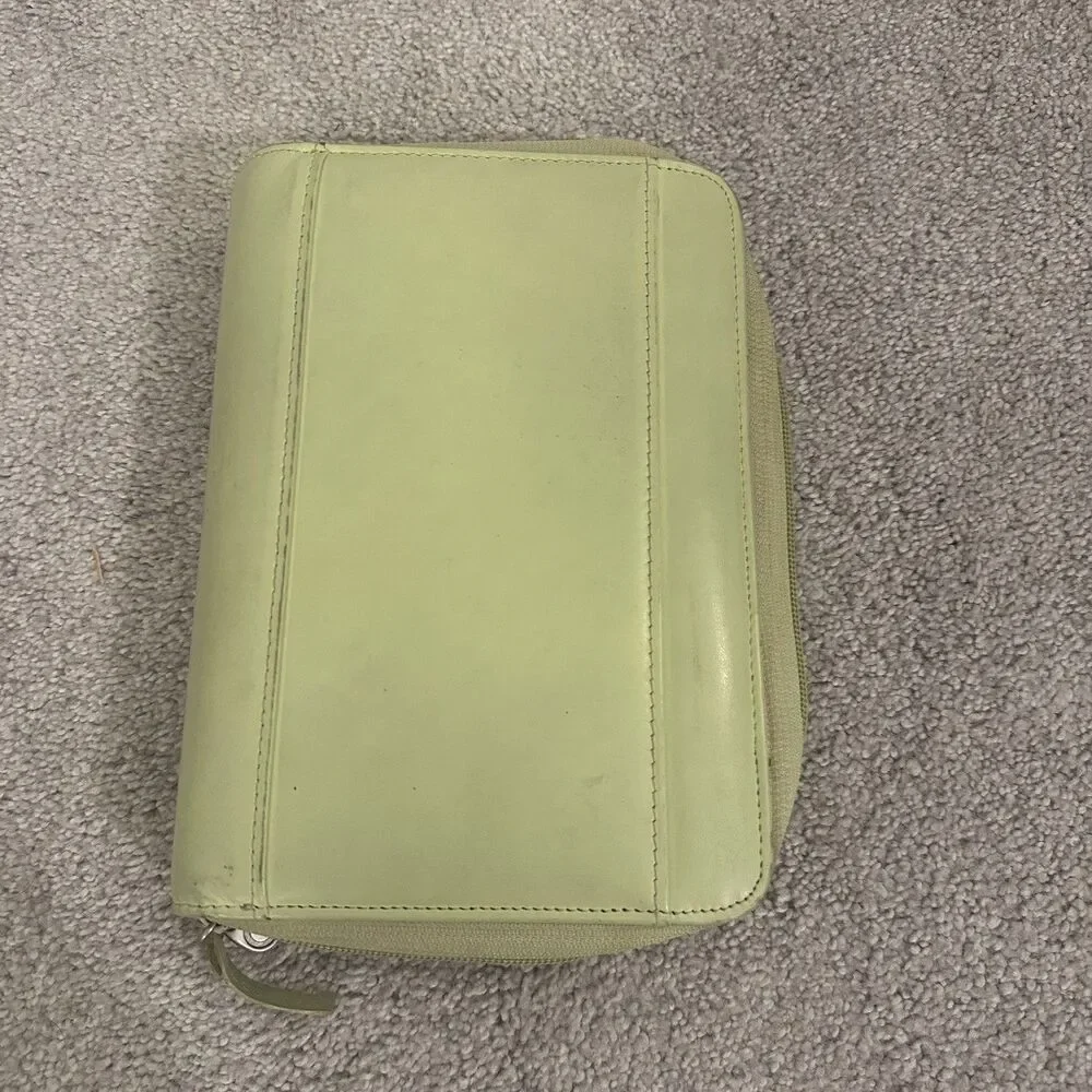 Vintage Franklin leather Covey 365 Monthly Zipper binder organizer Lime Green